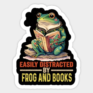 Easily Distracted By Books & Frog Funny Bookworm Reading Sticker